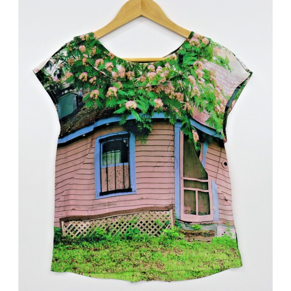 Scenic Pink & Green Print Cap-Sleeve Blouse